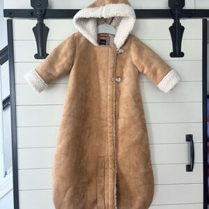 BabyGAP Cream and Tan Hooded Shearling Bunting Snowsuit - 6-12 months